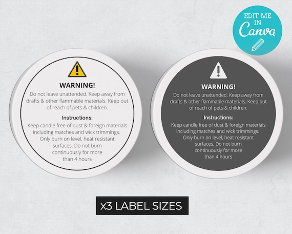 Candle Warning Labels / Editable Circular Labels / Labels for bottom of candles / Circular Product Labels / Candle Labels / Info Labels