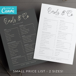 PEQUENO Modelo de lista de preços editável / Lista de preços moderna / Modelos de lista de preços de salão / Lista de preços minimalista / Menu moderno simples / EARLS