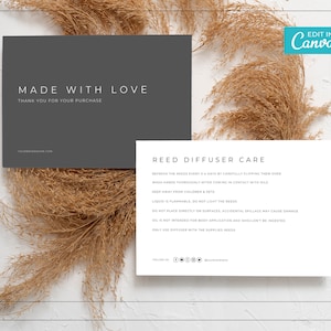 Minimalist Reed Diffuser Care Card Template / Editable Diffuser Instructions Template / Printable Care Card Insert / Reed Instructions NOVA