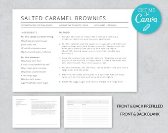 Modelo de cartão de receita minimalista/cartões de receita 6x4 imprimíveis/cartão de receita em branco editável/página de receita personalizada A4/fichário de receita