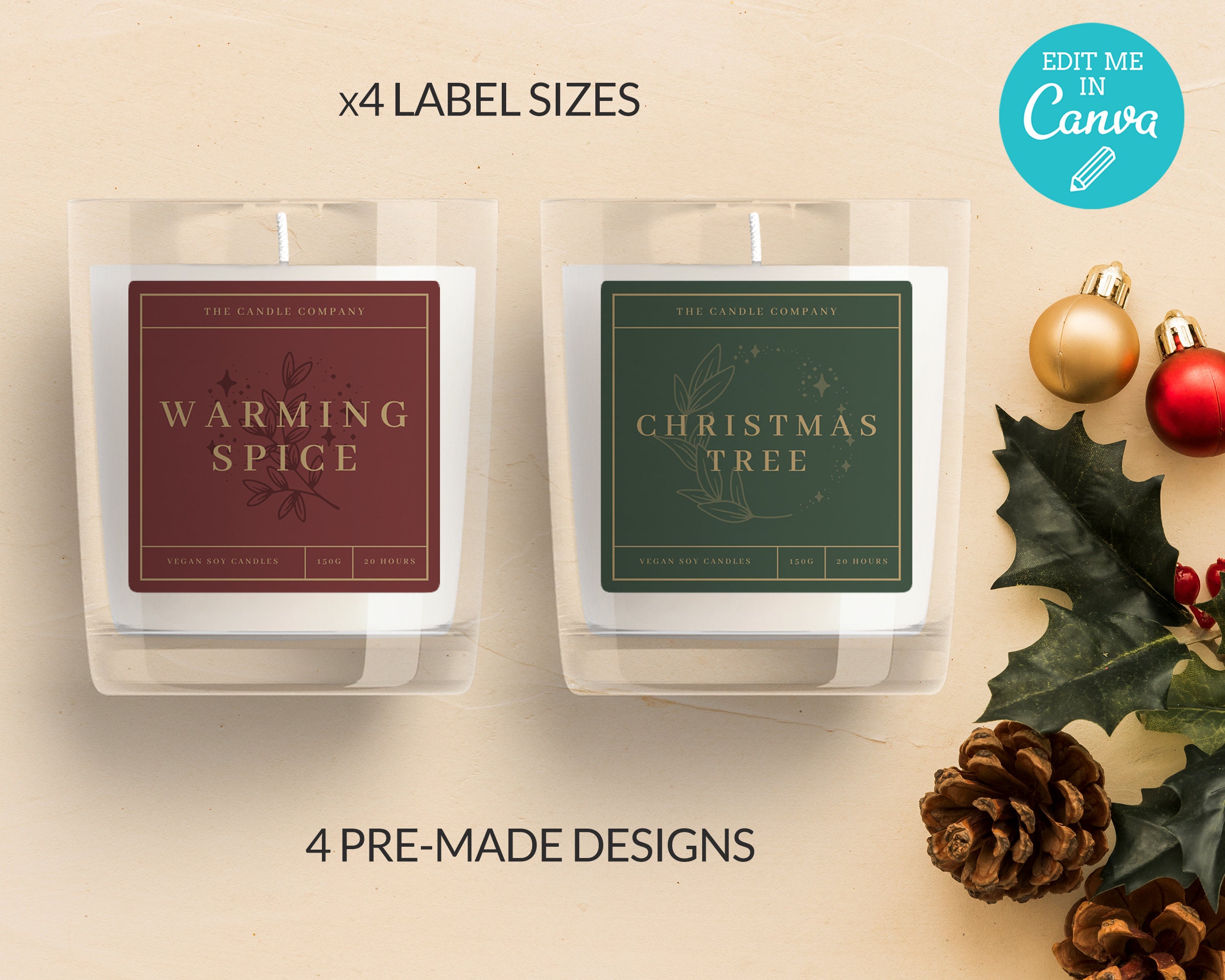 Christmas Candle Label Template / Editable Xmas Labels / Etsy