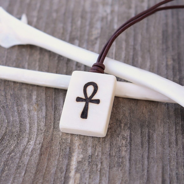 Collier en os de croix égyptienne Ankh | amulette de vie | Collier Ankh | Pendentif Ankh | Collier égyptien | Bijoux égyptiens | Mythologie égyptienne