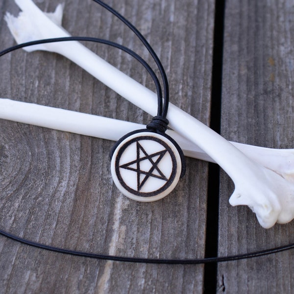 Inverted Pentagram Necklace | Bone Pentagram Pendant | Occult Jewelry | Satanic necklace
