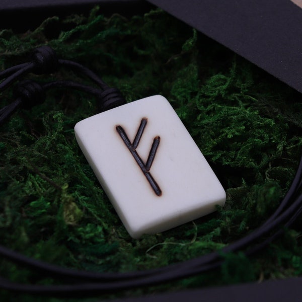 Rune Necklace | Engraved Rune Bone Pendant | Leather Cord Necklace | Unisex Viking Norse Nordic Talisman | Viking Jewelry