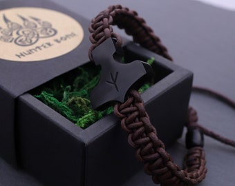 Viking Rune Thor Hammer Bracelet | Nordic Rune bracelet | Leather Bracelet Bone Mjolnir Bracelet | Norse mythology bracelet | Viking Jewelry