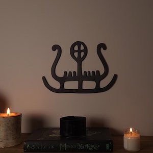 Wooden Viking Long Ship Decor | Nordic Petroglyphs Drakkar Wall Art | Norse Mythology Scandinavian Home Decor | Viking wall art, norse decor
