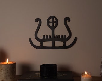 Wooden Viking Long Ship Decor | Nordic Petroglyphs Drakkar Wall Art | Norse Mythology Scandinavian Home Decor | Viking gift | Rock paintings