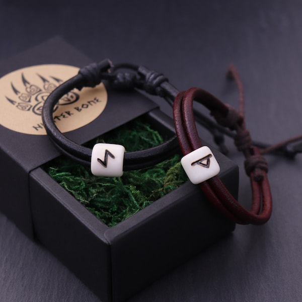 Nordic bracelet | Leather Viking Rune Bracelet | Viking jewelry | Leather Bone Bracelet | protection rune norse bracelet | Nordic jewelry