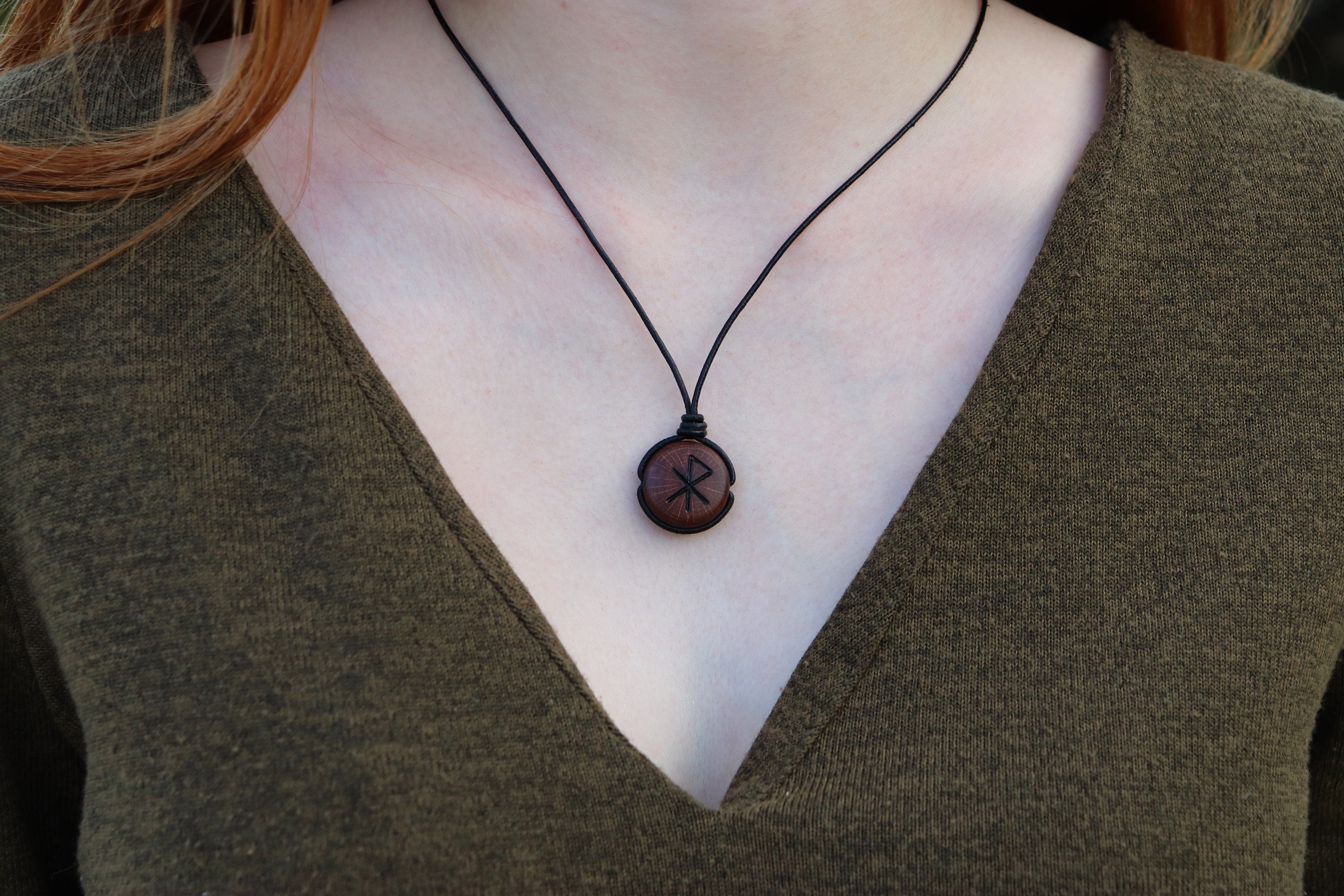 Love Rune Pendant, Viking Necklace, Love Gift Viking Jewelry, Personalized Unisex Wood Necklace