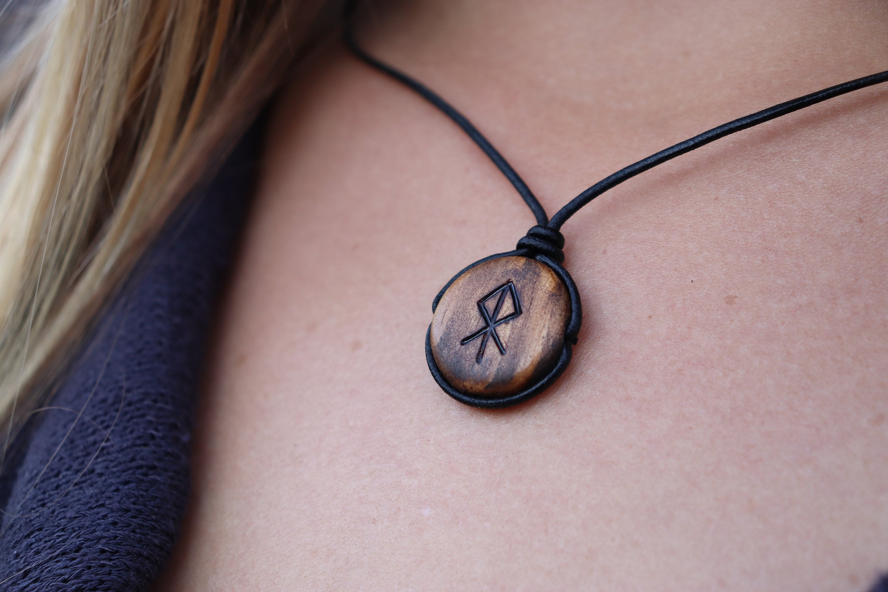 Love Rune Pendant, Viking Necklace, Love Gift Viking Jewelry, Personalized Unisex Wood Necklace