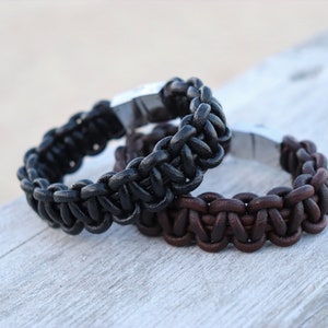Leather men bracelet | Leather Braided bracelet | Leather bracelet for men, magnetic clasp bracelet for dad for boyfriend, steel clasp