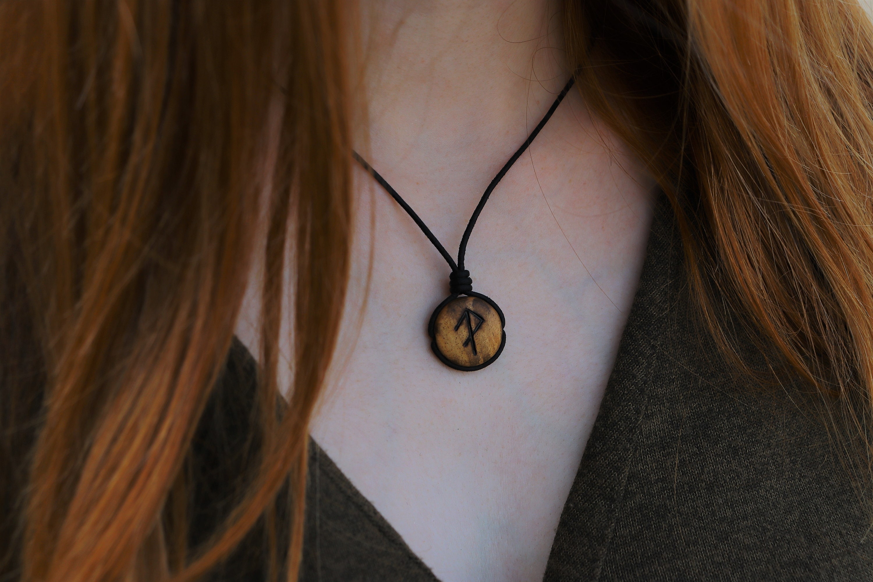 Love Rune Pendant, Viking Necklace, Love Gift Viking Jewelry, Personalized Unisex Wood Necklace