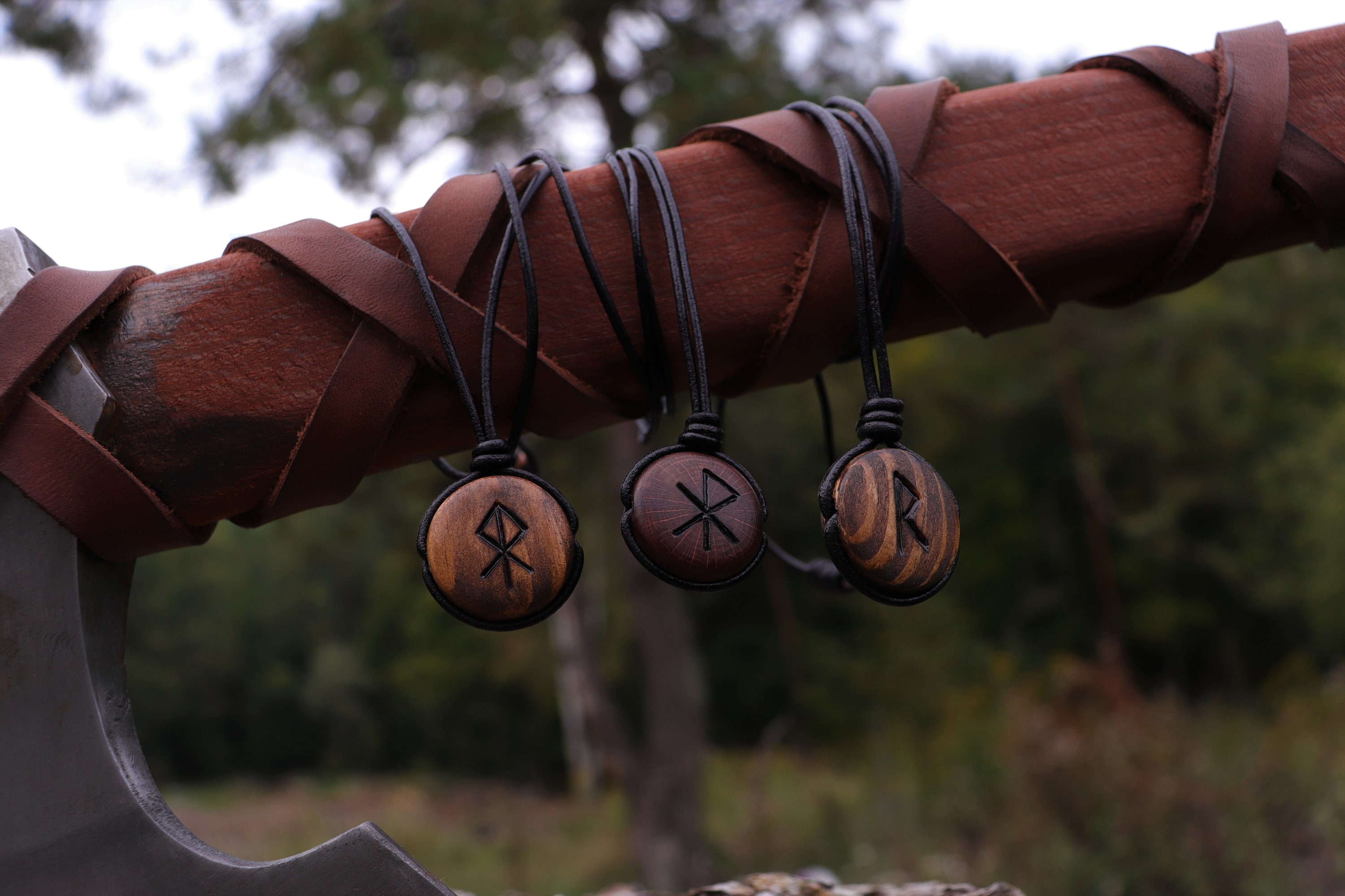 Love Rune Pendant, Viking Necklace, Love Gift Viking Jewelry, Personalized Unisex Wood Necklace