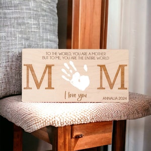 Custom Handprint Mother's Day Sign, Wooden Plaque Gift for Mom