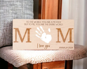 Custom Handprint Mother's Day Sign, Wooden Plaque Gift for Mom