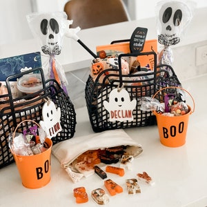 Halloween Basket Tags, Spooky Bucket Name Tags / Custom Boo Basket Kids Labels