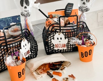 Halloween Basket Tags, Spooky Bucket Name Tags / Custom Boo Basket Kids Labels