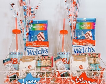 Fourth of July Tags, Star Name Labels for Independence Day, Gift Basket Personalized Tags