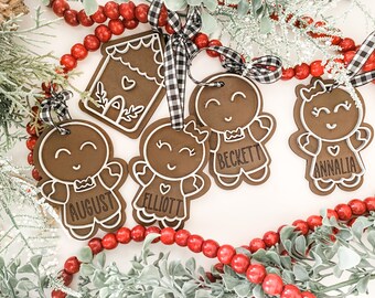 Gingerbread Family Ornament - Wood Engraved Personalized