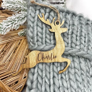 Reindeer Stocking Tags, Santa Sleigh Reindeer Personalized Wood Ornaments