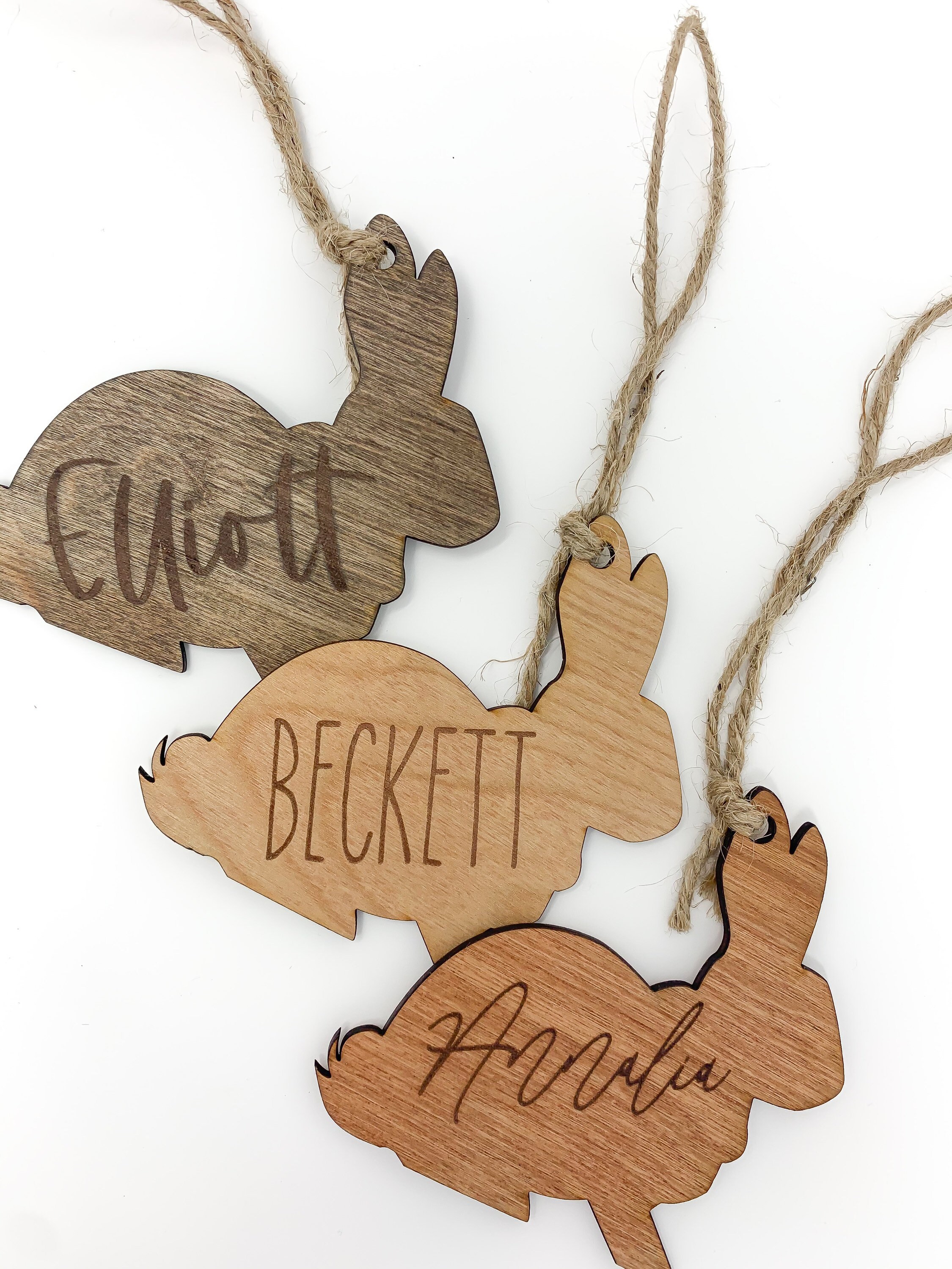 Rabbit Engraved Wood Tag / Stained Personalized Custom Rabbit Bunny S…