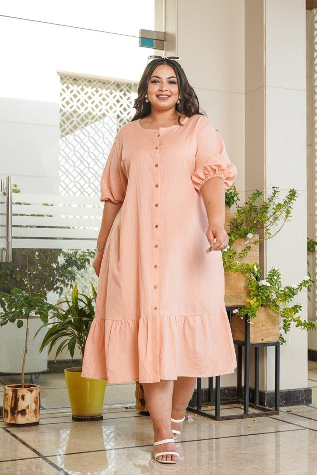 Peach Linen Dress - Carre Noir Collection main image 1