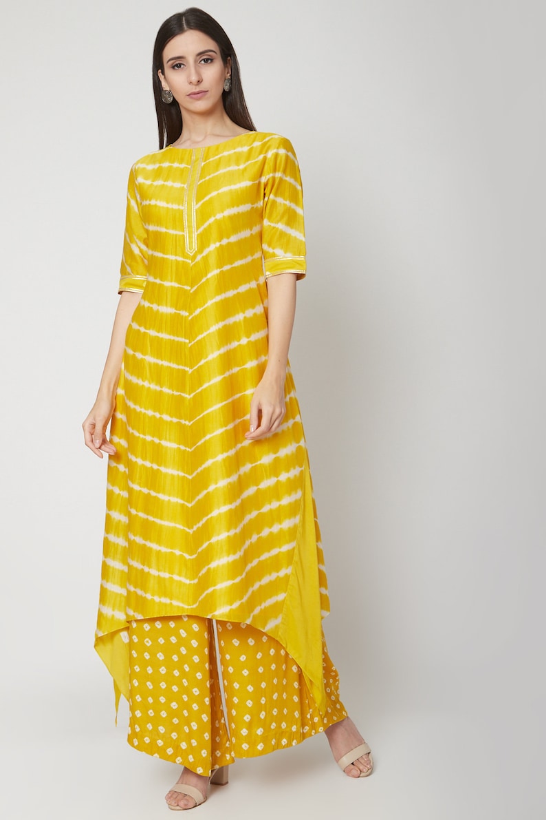 Bandhani tie dye summer resort style chanderi tunicbeach style free size leheriya bandhani dress with culottesbohoplus size clothing