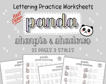 Oefenbladen voor handlettering met Panda | Sharpie & Schaduwen | DIGITALE DOWNLOAD | iPad-belettering | lichtdehemelkunsten