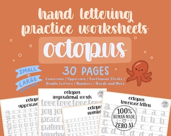 Octopus Hand Lettering Practice Worksheets: For Brush Pens and iPad (Digital Download)