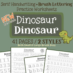 Folhas de exercícios para caligrafia serifada e lettering com pincel de dinossauro | 2 estilos | DOWNLOAD DIGITAL | Impressão | Lettering para iPad | lighttheskyarts