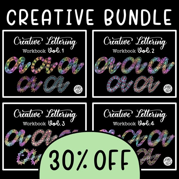 BUNDLE: Creative Lettering Workbooks [Vol.1 + Vol.2 + Vol.3 + Vol.4] by lighttheskyarts (DIGITAL DOWNLOAD)