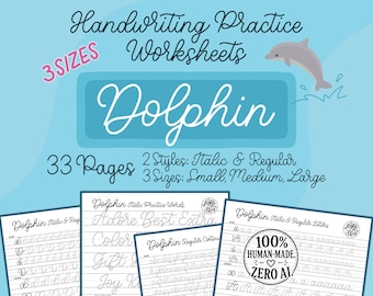 Dolphin Handwriting Practice Worksheets: Italic & Regular (Digital Download)
