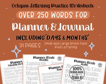 250+ Planner and Journal Words: “Octopus” Lettering Practice Worksheets (Digital Download)