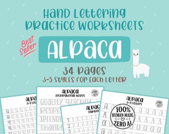 Alpaca Hand Lettering Practice Worksheets: For Brush Pens and iPad (Digital Download)