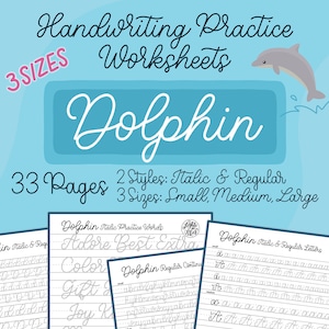 Handschriftoefeningen Dolphin | Cursief en normaal | 3 maten | DIGITALE DOWNLOAD | Afdrukken | iPad-letters | lighttheskyarts