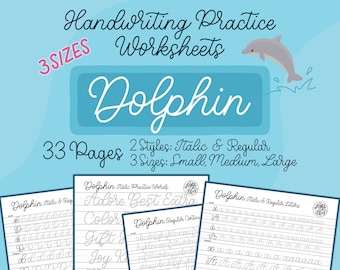 Delphin Handschrift Übungs-Arbeitsblätter | Kursiv & Regular | 3 Größen | DIGITALER DOWNLOAD | Druck | iPad Schriftzug | lichtkunst