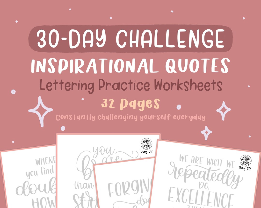 30-day Challenge: Inspirational Quotes Lettering Practice Worksheets ...