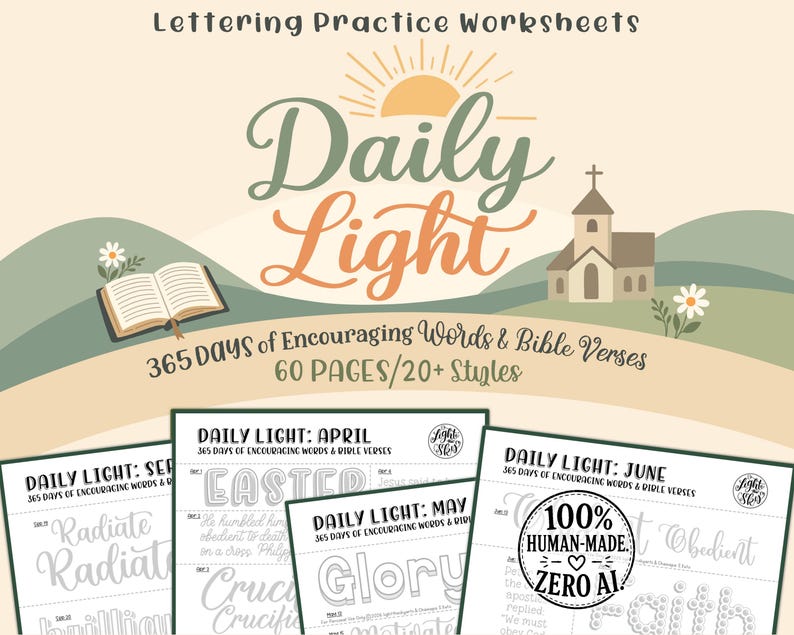 Daily Light Lettering Practice Worksheets: 365 Encouraging Words ...