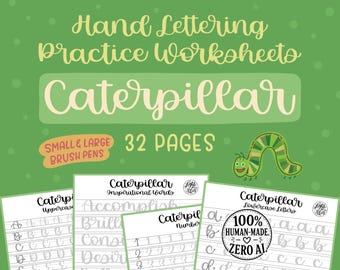 Caterpillar Hand Lettering Practice Worksheets: For Brush Pens and iPad (Digital Download)