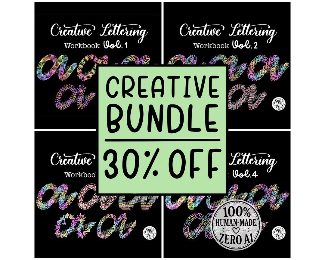 Creative Lettering Workbook Bundle: 20 Step-by-step Designs (digital ...