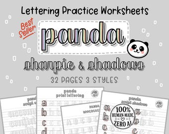 Panda Hand Lettering Practice Worksheets: Sharpie & Shadows (Digital Download)