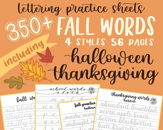 350 fall words lettering practice worksheets by etsy