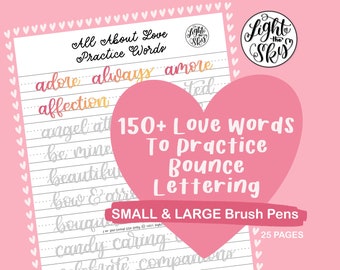 150+ Love Words Bounce Lettering Practice Worksheets: For Brush Pens and iPad (Digital Download)