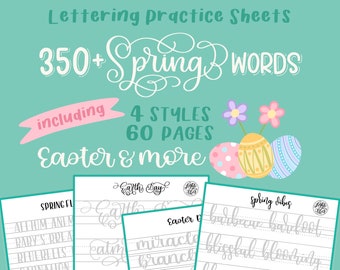 350+ Spring Words Lettering Practice Worksheets by lighttheskyarts | 4 Styles | Easter & More | Small + Large Brush Pens | DIGITAL DOWNLOAD