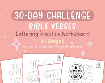 30-Day Challenge Lettering Practice Worksheets: Bible Verses (Digital Download)