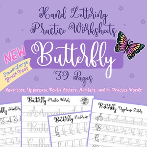 Butterfly Hand Lettering Practice Worksheets For Small & Large Brush Pens | DIGITAL DOWNLOAD | Printing | iPad Lettering | lighttheskyarts
