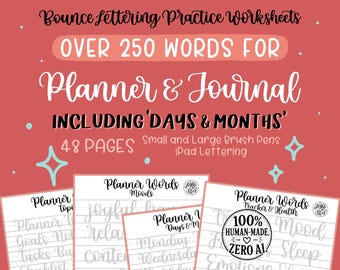 250+ Planner and Journal Words: “Bounce” Lettering Practice Worksheets (Digital Download)