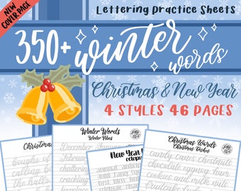 350+ Winter Words Lettering Practice Worksheets by lighttheskyarts | 4 Styles | Small + Large Brush Pens | DIGITAL DOWNLOAD