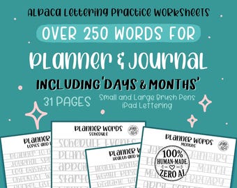 250+ Planner and Journal Words: “Alpaca” Lettering Practice Worksheets (Digital Download)