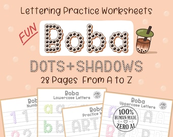 Boba Dot Lettering Practice Worksheets: Dots & Shadows (Digital Download)